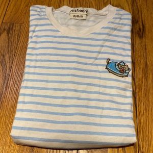 Pusheen T Shirt, Size: Medium, Women’s, Blue/White Striped Sailor Long Sleeves